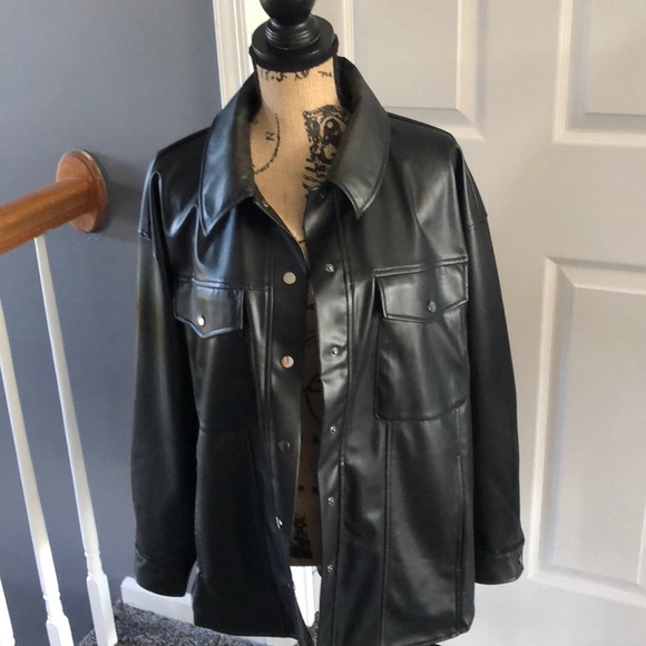 SOLD- H&M Faux Leather Snap Closure Shirt - Picture 4 of 8